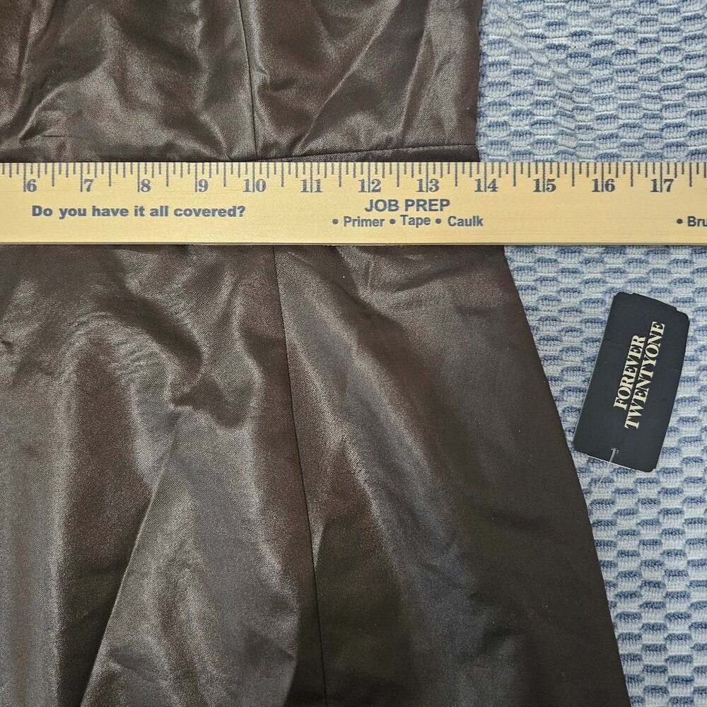 NEW Forever 21 Brown Satin One-Shoulder Leather-Look Dress – Size Medium - Picture 4 of 5